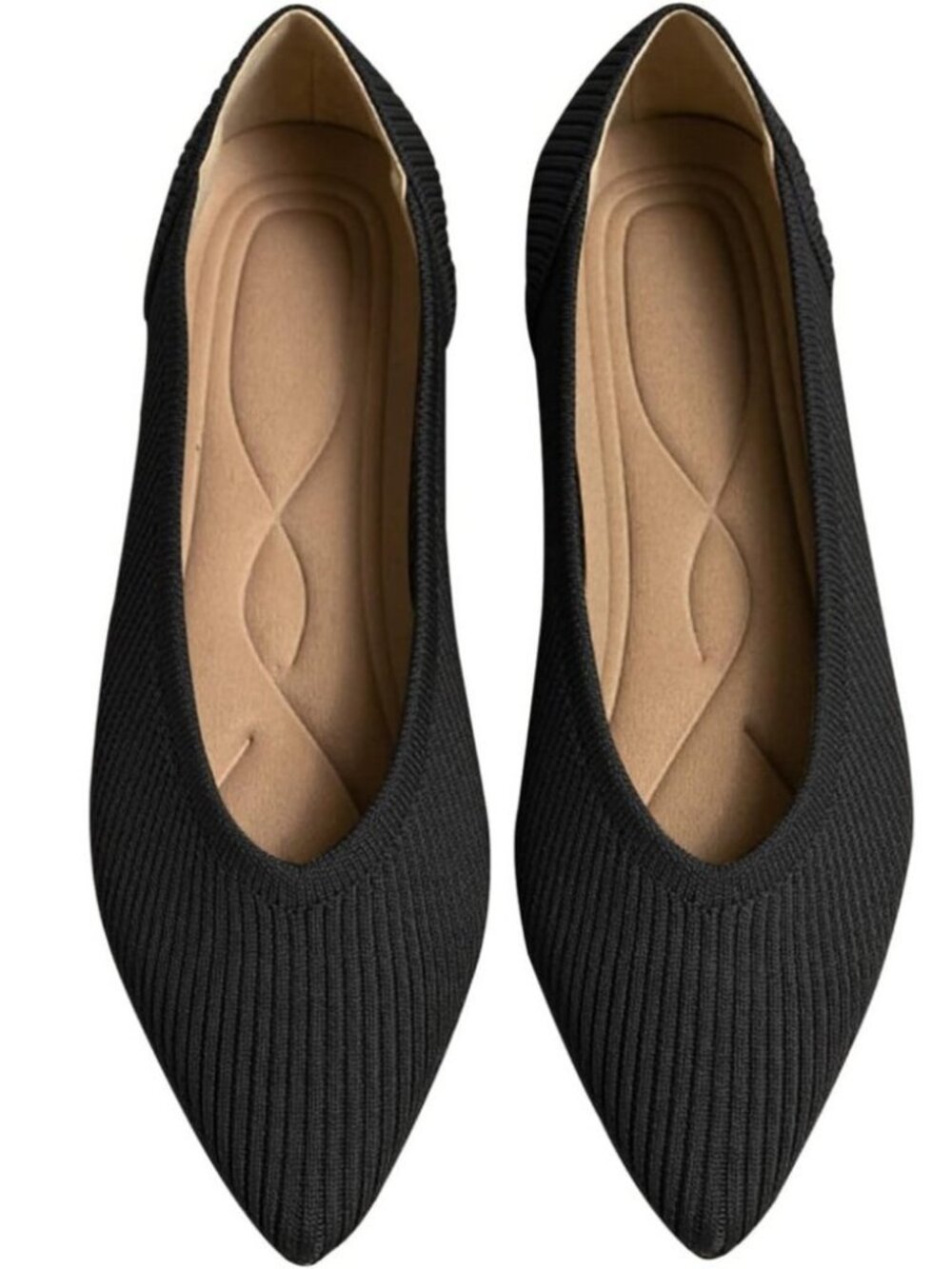 Women's Black Flats Pointed Toe Knit Ballet breathable Comfortable Rubber Shoes